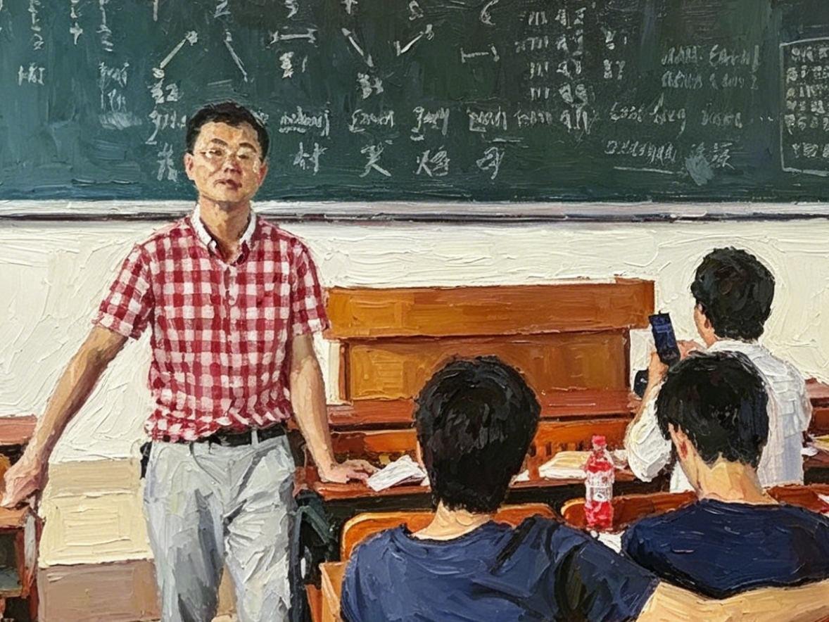 陆海德在课堂上讲授粤语与壮语，黑板上写满音标与壮文标记